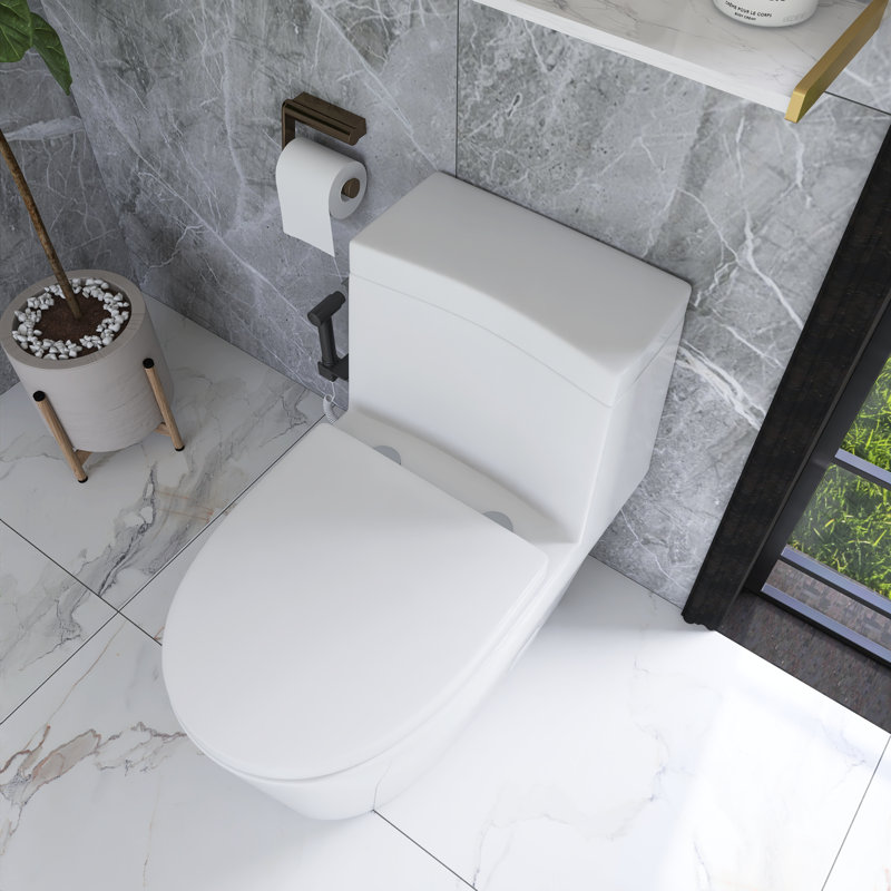 Toilette allongée 12 po à pièce unique avec chasse d'eau 1,28 GPF et siège blanc inclus