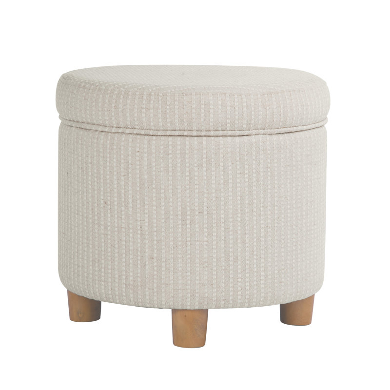 Mayen 19" Wide Round Storage Ottoman, White Stripe Woven