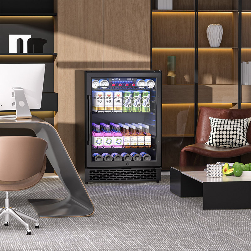24" W 18-Bottle 88-Can Beverage Refrigerator Freestanding/Built-In Cooler with Metal Finish and Adjustable Slide-Out Shelves