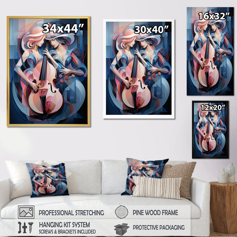 «Illyssa Music Harmonious Duet Harmonisant», reproduction sur toile, H 32 po x l 24 po x P 1 po, Encadrement doré