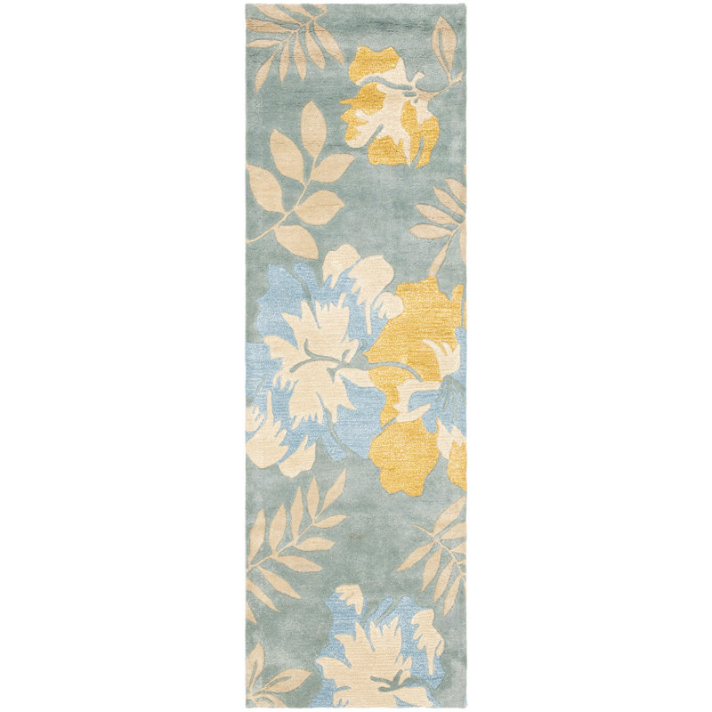 Tapis bleu en laine touffeté à la main Freda, Coureur 2'6" x 12'
