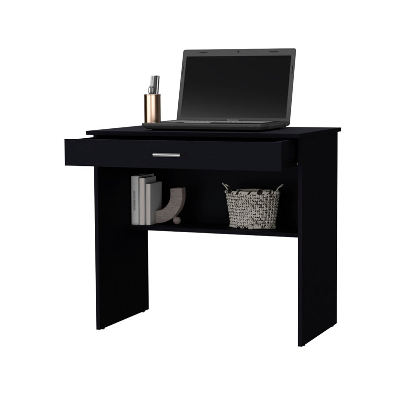 Bureau noir avec tiroir et tablette, Noir
