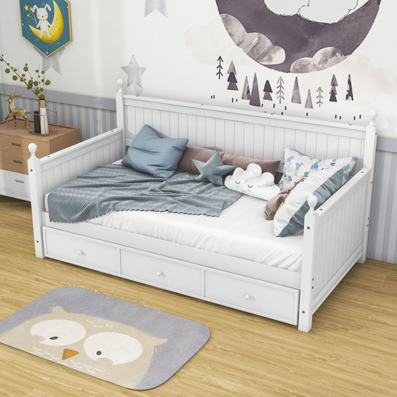 Kenzee Twin Size Three Drawers Wood Daybed, White