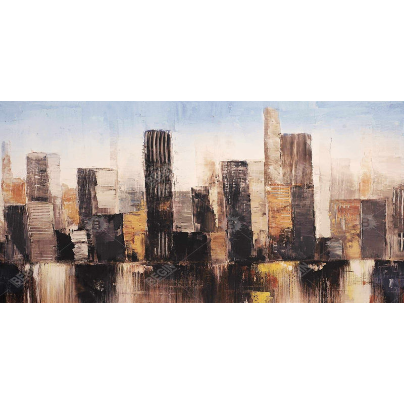Striped abstract buildings - 15.75"x31.50" Desk mat