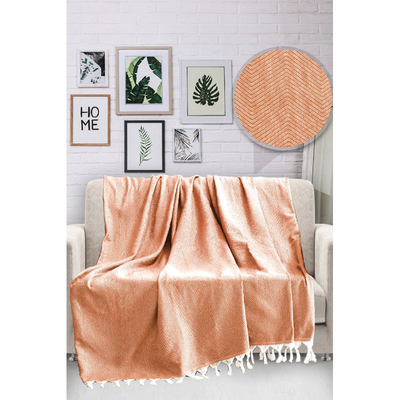 Villafane Cotton Chevron / Zig Zag Bedspread, Orange