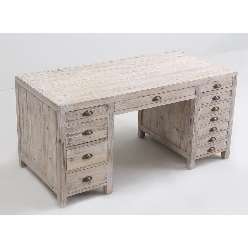 Bureau en bois massif Aahil, Pin blanchi