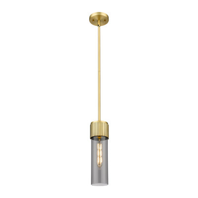 Bolivar - 1 Light 12" Stem Hung Pendant - Brushed Brass Finish - Light Smoke Glass Shade
