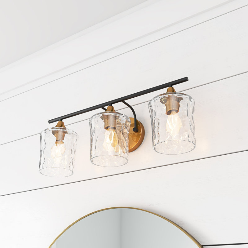 Pratolina 3-Light Hammered Glass Shade Gold Finished E26 Dimmable Farmhouse Vanity Light Fixture