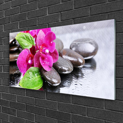Floral Flower Stones - No Frame Print on Glass