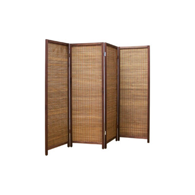 4 Panel Short Bamboo Room Divider, Double Sided Folding Screen, Brown, 120 X 156cm