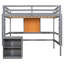 Lit mezzanine gris avec bureau - armoire 2 tiroirs en bois et zone d'écriture en bois massif gris, armoire solide depuis plus de 6 ans-391257391