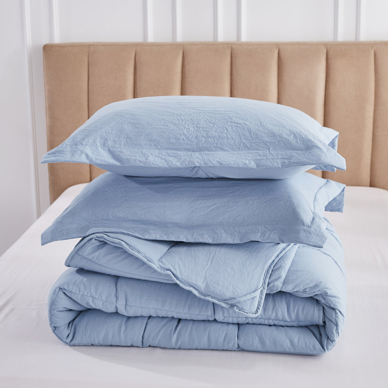SALOMON Pre-washed Microfiber Reversible 3 Piece Comforter Set, Queen Comforter + 2 Standard Shams, Blue
