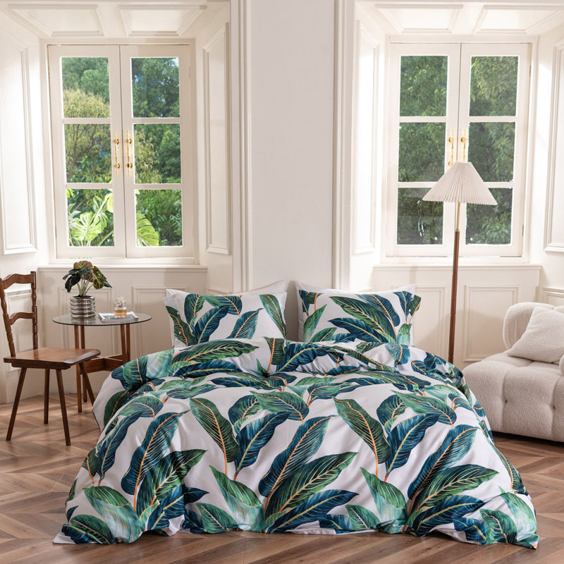 Chic 100% Cotton Flower Printed Duvet Cover Set, Floral 04, Queen Duvet Cover + 2 Standard Pillowcases