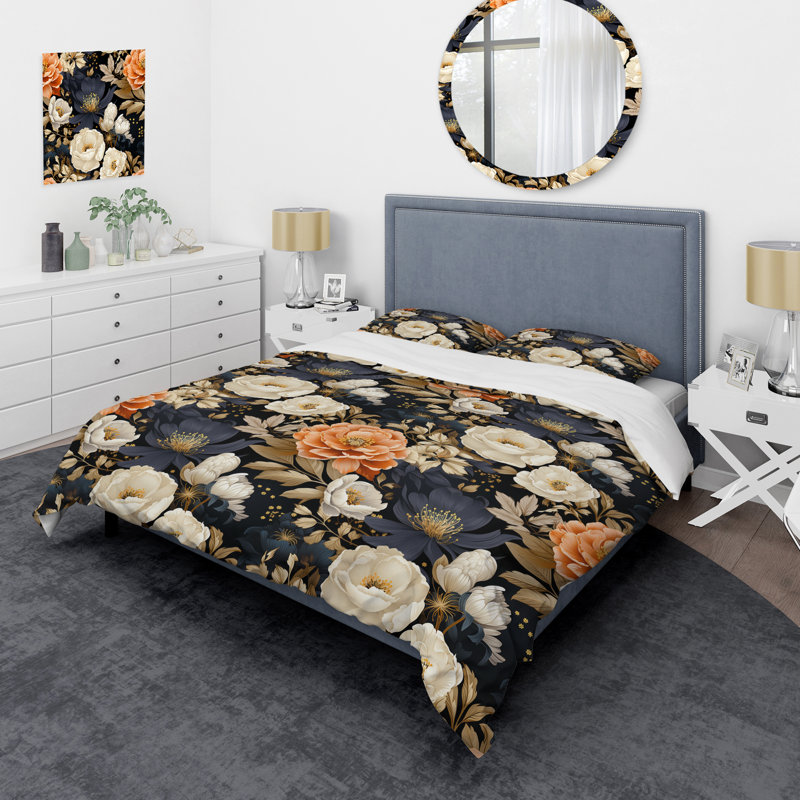 Ensemble de housse de couette Marigold Euphoria Blooms Bouquet I, Housse de couette pour très grand lit et 2 très