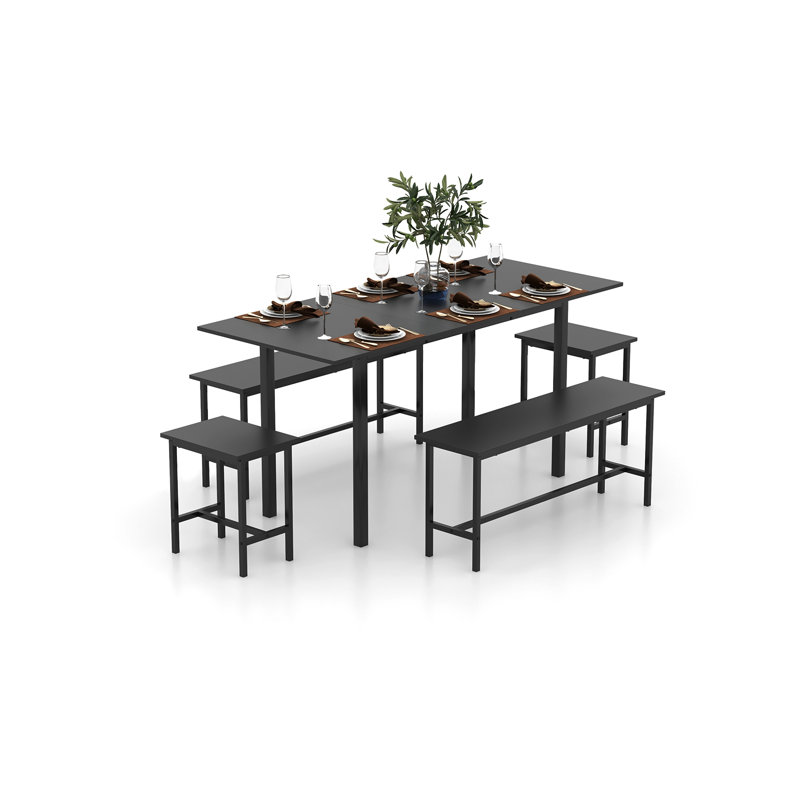 Dining Table Set 5 Piece Kitchen Table Set With Extendable Table 2 Benches & 2 Stools Space-saving Design Modern Dinette Set For Kitchen Dining Room Restaurant Accommodate 4-6 People