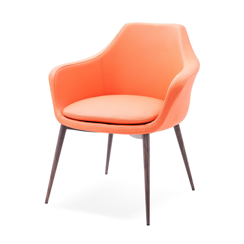 Chaise avec accoudoirs rembourrée Teegan, Orange, Placage sur bois