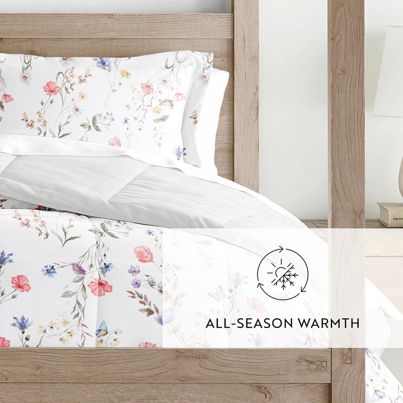 King Pink Floral Down Alternative Reversible Comforter Set