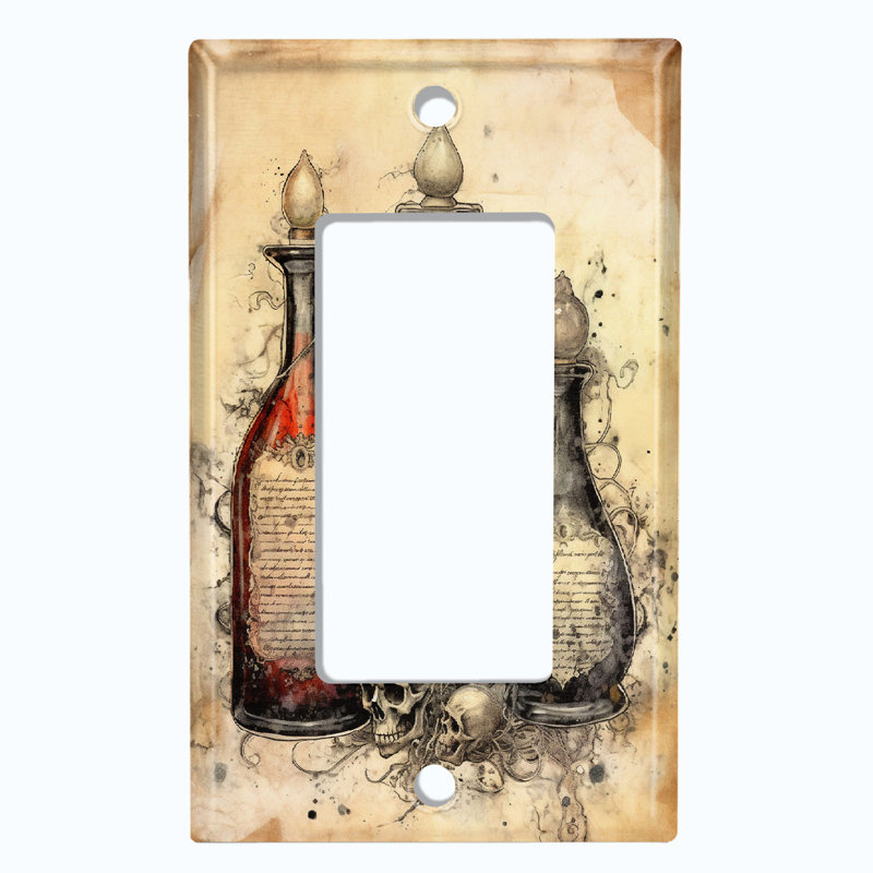 Metal Light Switch Plate Outlet Cover (Halloween Potion Bottles Biege - Single Rocker)