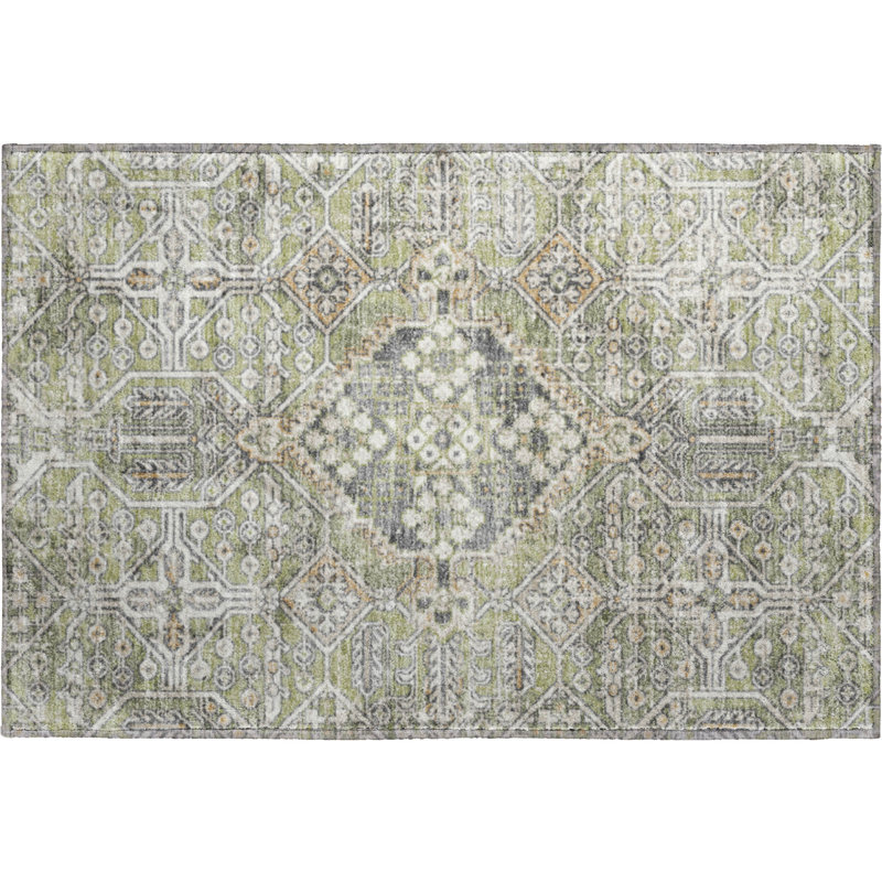 Premium Machine Washable Mayfield AMF2197 global Rug, 1'8" x 2'6", Aloe