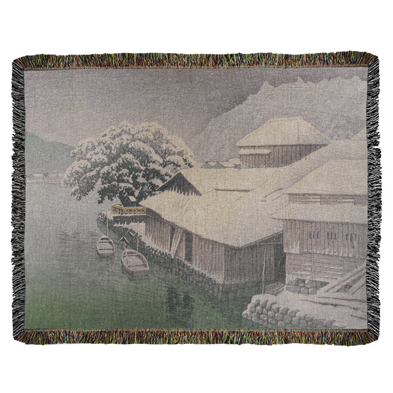 Hasui Kawase Hand Woven Throw Blanket, Green