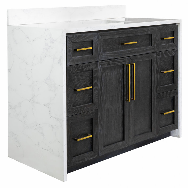 Akalya 48'' Single Bathroom Vanity with Engineered Stone Top, Dark Oak