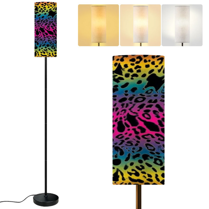 68.5" Standing Floor Lamp Rainbow leopard seamless Colorful neon Dimmable Metal Pole Lamp with Linen Lampshade LED Bulb Included