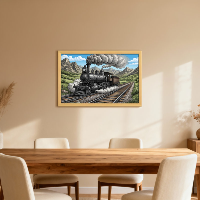 Train à vapeur, paysage de montagne, reproduction d'art, H 12 po x l 18 po, Toile tendue, Does Not Apply
