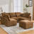 Modern Sectional Sofa Modular Sofa 85.4" U-Shaped Sofa Couch Sofa Bed L-Shaped Sofa With A Movable Ottoman And Two USB Ports And A Phone Holder For Living Room, Brown-352583727