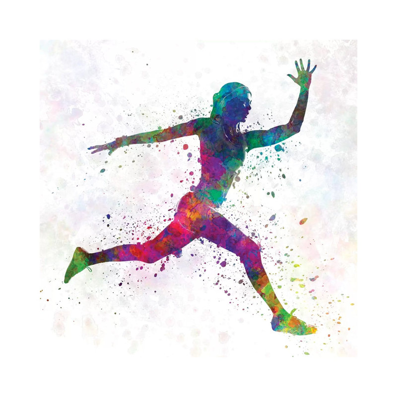 Woman Runner Running Jumping by Paul Rommer - Wrapped Canvas Painting, 30.48 cm H x 30.48 cm W