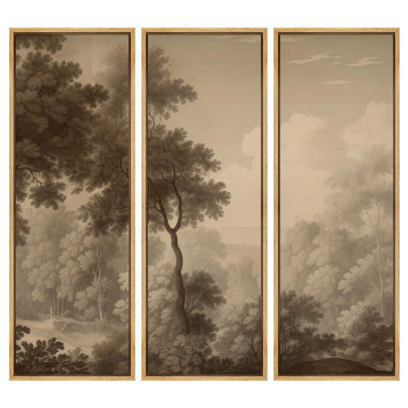 «Vintage sépia Forest Landscape with Tall Trees», reproduction d'art sur toile encadrée 3 pièces., H 60 po x l 60 po