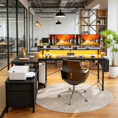 L-Shaped Metal Base Computer Desk