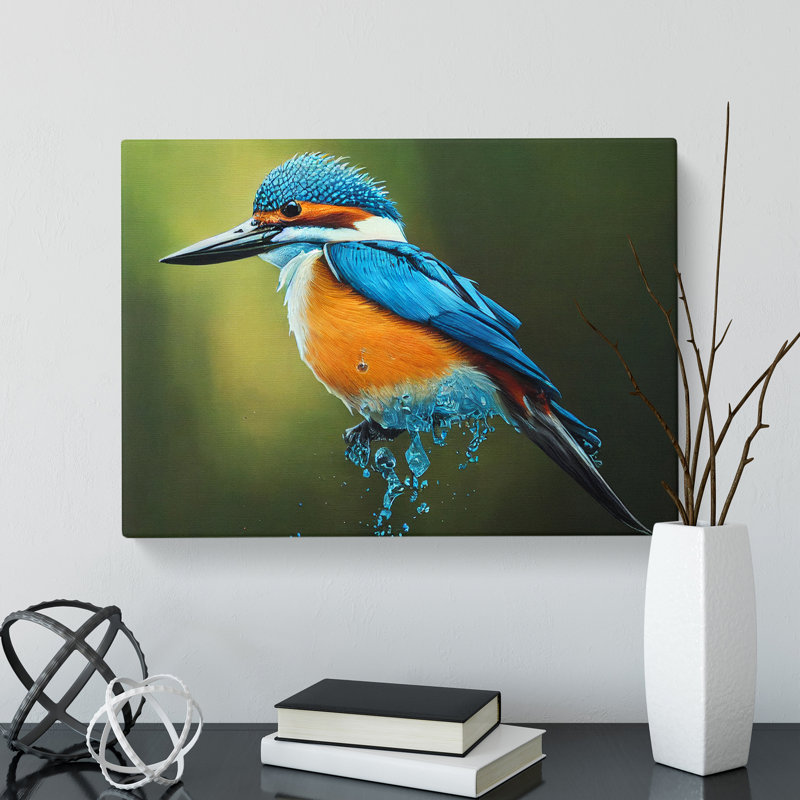 Edgy Kingfisher Bird - Wrapped Canvas, 50cm H x 76cm W x 3cm D