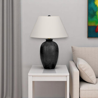 Gervais Black Ceramic & Ivory / Cream Shade Table Lamp, 23.74'' H X 16.83'' W X 16.77'' D