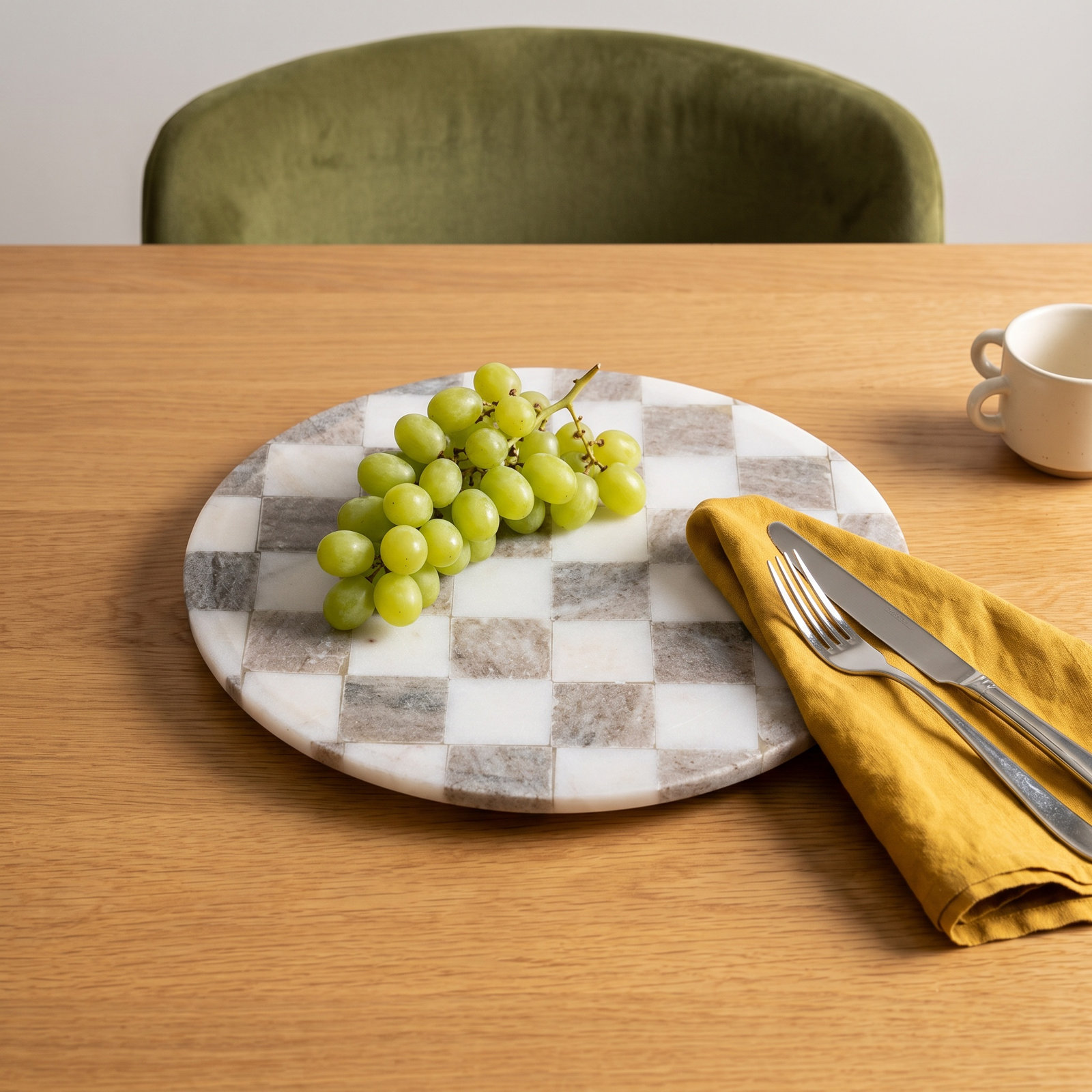 Round Marble Checkered Cheese And Serving Tray