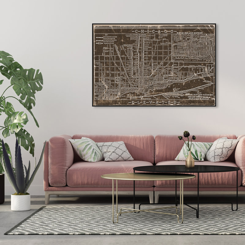 " Chicago Railroad Map Leather ", Black Framed, 15" H x 10" W