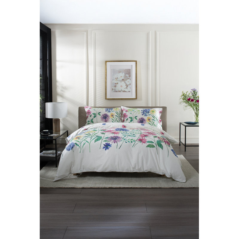Luxurious Digitally Printed Bamboo Leaves 180 Thre Cotton Floral Duvet Cover Set with Pillowcases