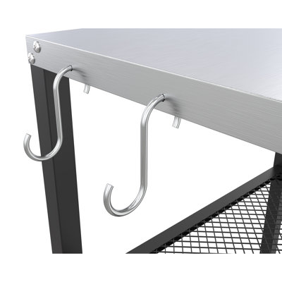 Table de préparation de chariot de barbecue d'extérieur 24 po x 18 po avec plateau en acier inoxydable, station de préparation de nourriture pour barbecue roulante avec roues et crochets