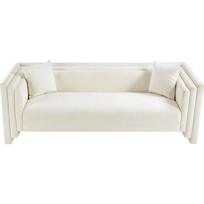 Helmer Chenille Fabric Sofa, Tissu chenille crème