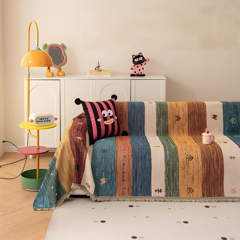 Housses de canapé à rayures colorées Boho Housse de canapé antidérapante pour chien, H 71 po x l 150 po