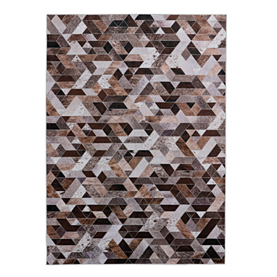 Tapis géométrique rectangulaire brun Jahmaal