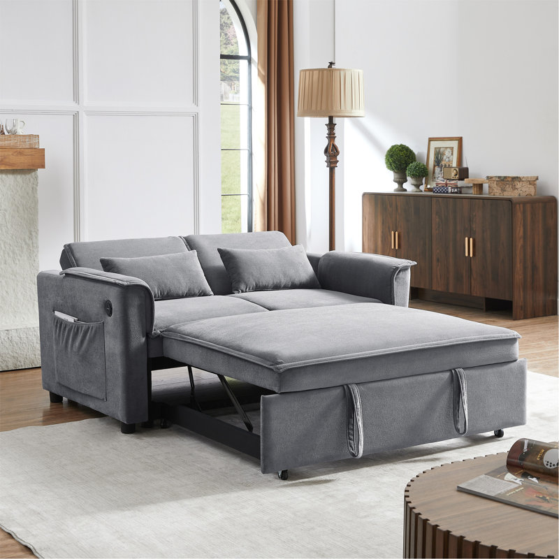 Versatile Convertible Sofa With Adjustable Backrest And Pull-Out Bed For Compact Spaces, Grey