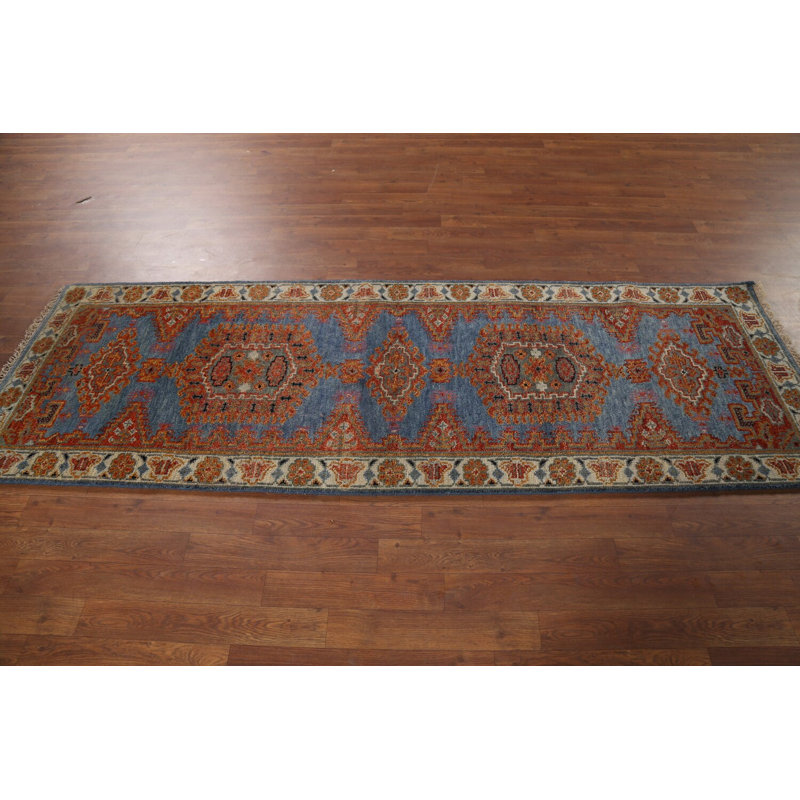 Tapis de couloir indien bleu Khotan 3 x 8