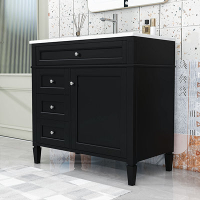Ensemble de meuble-lavabo avec lavabo supérieur, tiroirs de rangement et tablette