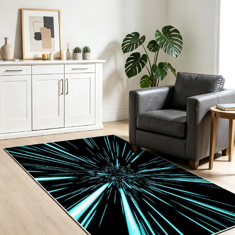 Tapis noir à volants profonds noir, Rectangle 39 po x 63 po