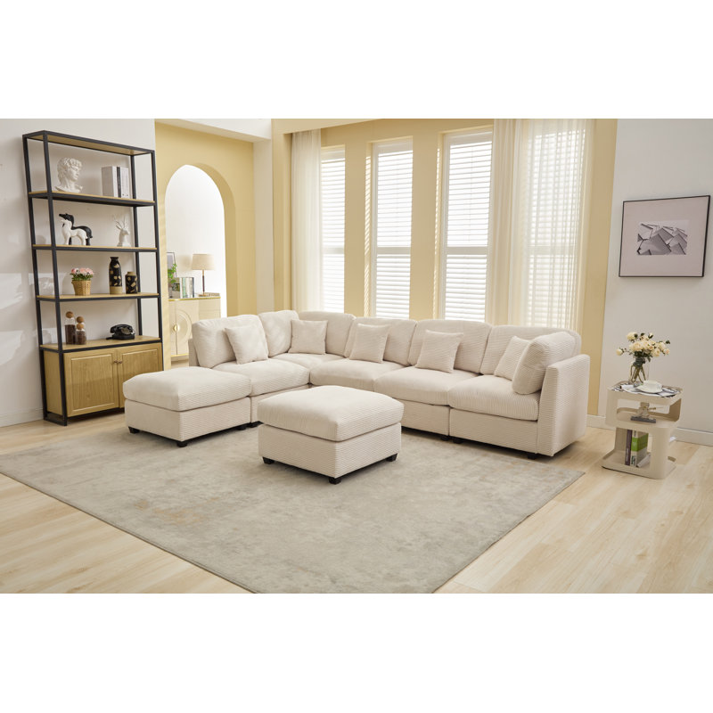Canapé modulaire 7 pièces 7 pièces, Velours côtelé beige