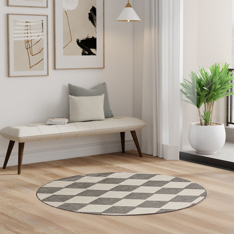 Rectangle Positano Indoor/Outdoor Area Rug, Round 6', Gray