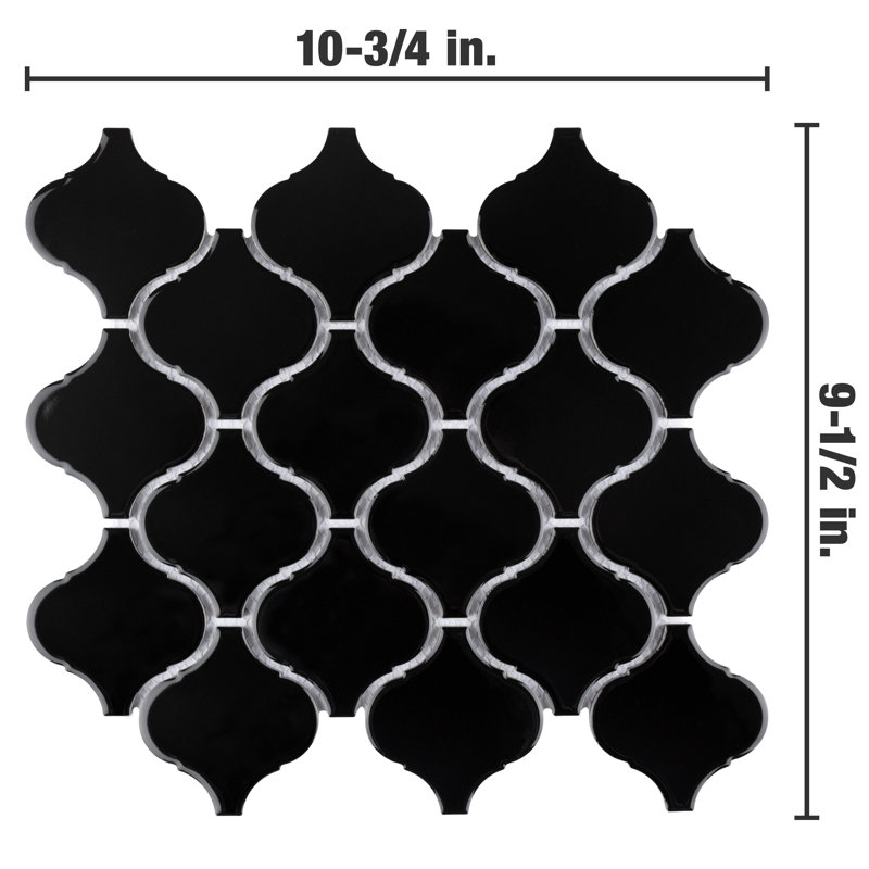 Metro Lantern Glossy Black 9-1/2" x 10-3/4" Porcelain Mosaic Floor and Wall Tile