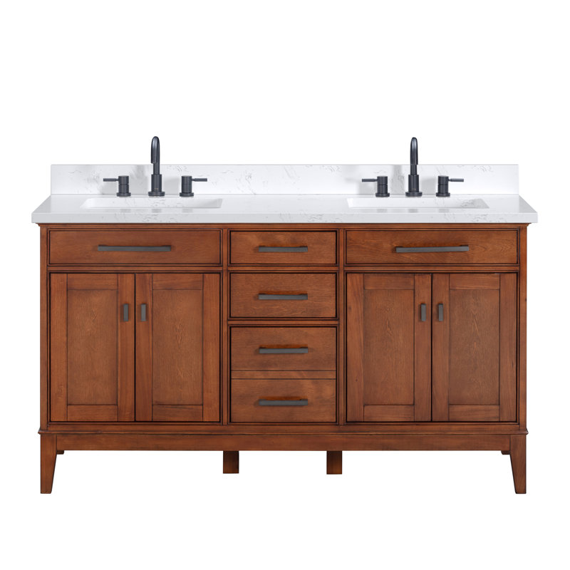 Madison 60" Double Bathroom Vanity with Carrara Marble Top, Tobacco, Cala White