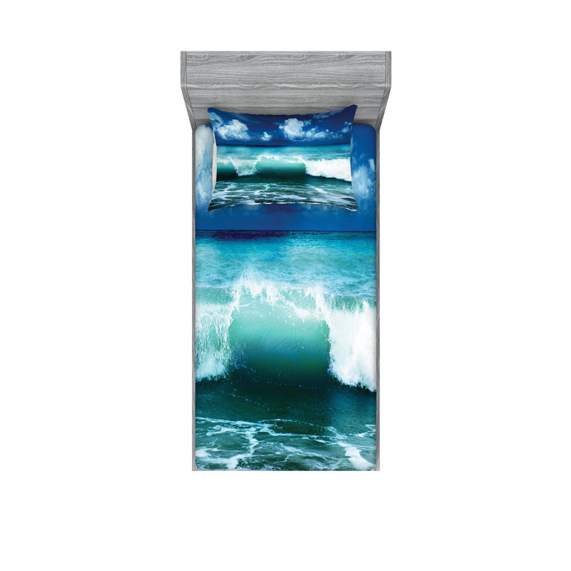 Ensemble de draps et taies décoratives bleu marine Ambesonne, Ensemble de draps pour lit simple avec deux taies 
