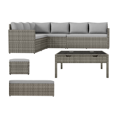 6 Pcs L-Shaped Patio Furniture Set Dining Table And Ottoman All Weather Wicker Outdoor Sectional Sofa Conversation Set -  Latitude Run®, D239961150D44C8E93F0CAF66EA04246
